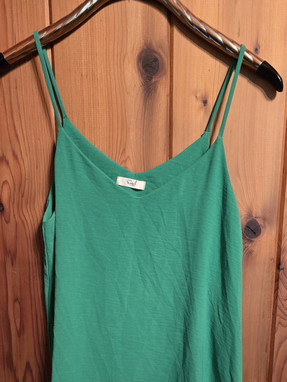 Easel boho-chic green v-neck cami with Spaghetti Straps